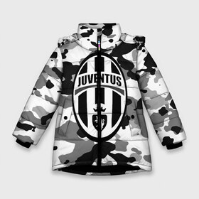 Зимняя куртка для девочек 3D с принтом FC Juventus Camouflage в Петрозаводске, ткань верха — 100% полиэстер; подклад — 100% полиэстер, утеплитель — 100% полиэстер. | длина ниже бедра, удлиненная спинка, воротник стойка и отстегивающийся капюшон. Есть боковые карманы с листочкой на кнопках, утяжки по низу изделия и внутренний карман на молнии. 

Предусмотрены светоотражающий принт на спинке, радужный светоотражающий элемент на пуллере молнии и на резинке для утяжки. | football | italia | juve | juventus | logo | sport | арт | италия | лига | лого | спорт | текстура | фк | футбол | футбольный клуб | эмблема | ювентус