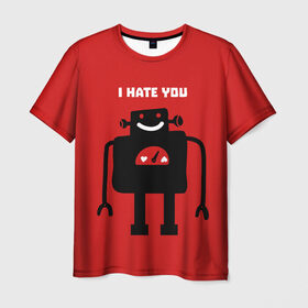 Мужская футболка 3D с принтом I hate you в Петрозаводске, 100% полиэфир | прямой крой, круглый вырез горловины, длина до линии бедер | 