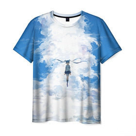 Мужская футболка 3D с принтом Clouds Miku в Петрозаводске, 100% полиэфир | прямой крой, круглый вырез горловины, длина до линии бедер | 