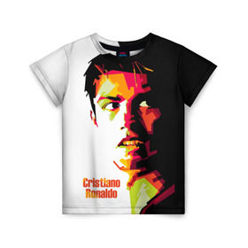 Детская футболка 3D с принтом Cristiano Ronaldo в Петрозаводске, 100% гипоаллергенный полиэфир | прямой крой, круглый вырез горловины, длина до линии бедер, чуть спущенное плечо, ткань немного тянется | Тематика изображения на принте: real madrid | криштиану | реал мадрид | роналду