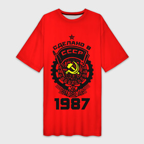 Платье-футболка 3D с принтом Сделано в СССР 1987 в Петрозаводске,  |  | 1987 | ussr | г | герб | год | годы | звезда | знак | красный | молот | надпись | патриот | патриотизм | рождения | рсфср | серп | символ | снг | советские | советский | союз | сср | ссср | страна | флаг