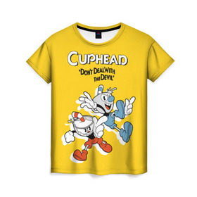 Женская футболка 3D с принтом Cuphead в Петрозаводске, 100% полиэфир ( синтетическое хлопкоподобное полотно) | прямой крой, круглый вырез горловины, длина до линии бедер | cuphead | капхед | компьтерная игра