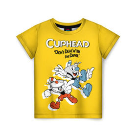 Детская футболка 3D с принтом Cuphead в Петрозаводске, 100% гипоаллергенный полиэфир | прямой крой, круглый вырез горловины, длина до линии бедер, чуть спущенное плечо, ткань немного тянется | cuphead | капхед | компьтерная игра