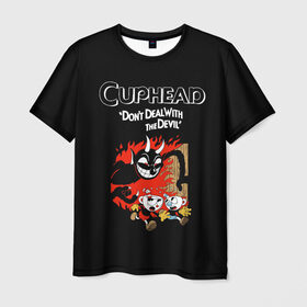 Мужская футболка 3D с принтом Cuphead в Петрозаводске, 100% полиэфир | прямой крой, круглый вырез горловины, длина до линии бедер | cuphead | капхед | компьтерная игра