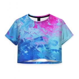 Женская футболка 3D укороченная с принтом Великолепные краски в Петрозаводске, 100% полиэстер | круглая горловина, длина футболки до линии талии, рукава с отворотами | 