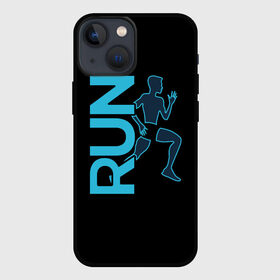 Чехол для iPhone 13 mini с принтом RUN в Петрозаводске,  |  | бег | зал | здоровья | сила | синий | спорт | темный | человек