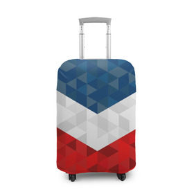 Чехол для чемодана 3D с принтом Форма России в Петрозаводске, 86% полиэфир, 14% спандекс | двустороннее нанесение принта, прорези для ручек и колес | russia | геометрия | полигоны | россия | спорт | спортивная форма | треугольники | триколор | углы