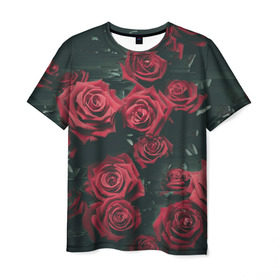 Мужская футболка 3D с принтом Цветы Розы в Петрозаводске, 100% полиэфир | прямой крой, круглый вырез горловины, длина до линии бедер | 8 | день | женский | женский день | красная | любовь | марта | роза | розы | цветы