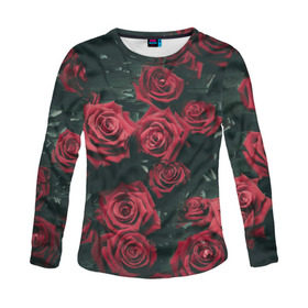 Женский лонгслив 3D с принтом Цветы Розы в Петрозаводске, 100% полиэстер | длинные рукава, круглый вырез горловины, полуприлегающий силуэт | 8 | день | женский | женский день | красная | любовь | марта | роза | розы | цветы