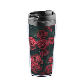 Термокружка-непроливайка с принтом Цветы Розы в Петрозаводске, внутренняя часть — пищевой пластик, наружная часть — прозрачный пластик, между ними — полиграфическая вставка с рисунком | объем — 350 мл, герметичная крышка | 8 | день | женский | женский день | красная | любовь | марта | роза | розы | цветы