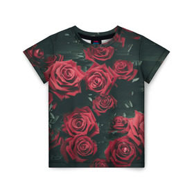 Детская футболка 3D с принтом Цветы Розы в Петрозаводске, 100% гипоаллергенный полиэфир | прямой крой, круглый вырез горловины, длина до линии бедер, чуть спущенное плечо, ткань немного тянется | 8 | день | женский | женский день | красная | любовь | марта | роза | розы | цветы