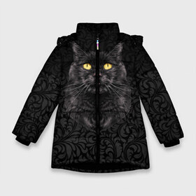 Зимняя куртка для девочек 3D с принтом Чёрный котик в Петрозаводске, ткань верха — 100% полиэстер; подклад — 100% полиэстер, утеплитель — 100% полиэстер. | длина ниже бедра, удлиненная спинка, воротник стойка и отстегивающийся капюшон. Есть боковые карманы с листочкой на кнопках, утяжки по низу изделия и внутренний карман на молнии. 

Предусмотрены светоотражающий принт на спинке, радужный светоотражающий элемент на пуллере молнии и на резинке для утяжки. | кошка | чёрная
