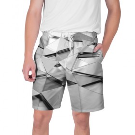 Мужские шорты 3D с принтом Gray triangle в Петрозаводске,  полиэстер 100% | прямой крой, два кармана без застежек по бокам. Мягкая трикотажная резинка на поясе, внутри которой широкие завязки. Длина чуть выше колен | 