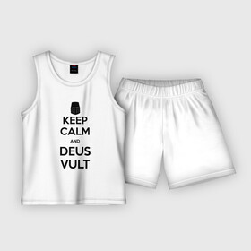 Детская пижама с шортами хлопок с принтом Деус Вульт в Петрозаводске,  |  | calm | ceep | deuavult | deus | deus vult | kalm | keep | vult | вульт | деусвульт | дэус | сохраняй спокойствие