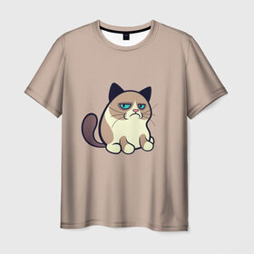 Мужская футболка 3D с принтом Недовольный кот в Петрозаводске, 100% полиэфир | прямой крой, круглый вырез горловины, длина до линии бедер | Тематика изображения на принте: cat | кот | кошка