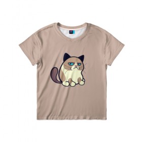 Детская футболка 3D с принтом Недовольный кот в Петрозаводске, 100% гипоаллергенный полиэфир | прямой крой, круглый вырез горловины, длина до линии бедер, чуть спущенное плечо, ткань немного тянется | cat | кот | кошка