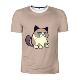Мужская футболка 3D спортивная с принтом Недовольный кот в Петрозаводске, 100% полиэстер с улучшенными характеристиками | приталенный силуэт, круглая горловина, широкие плечи, сужается к линии бедра | Тематика изображения на принте: cat | кот | кошка