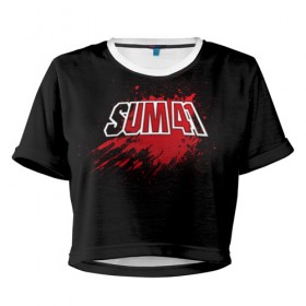 Женская футболка 3D укороченная с принтом Sum 41 в Петрозаводске, 100% полиэстер | круглая горловина, длина футболки до линии талии, рукава с отворотами | band | blood | metal | music | rock | sum 41 | атрибутика | группа | кровь | метал | музыка | рок