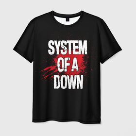 Мужская футболка 3D с принтом System of a Down в Петрозаводске, 100% полиэфир | прямой крой, круглый вырез горловины, длина до линии бедер | band | blood | metal | music | rock | system of a down | атрибутика | группа | кровь | метал | музыка | рок