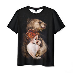 Мужская футболка 3D с принтом Defender в Петрозаводске, 100% полиэфир | прямой крой, круглый вырез горловины, длина до линии бедер | bear | calm | defender | ginger | ginger hair | girl | protection | девушка | животные | защита | медведь | рыжая