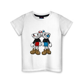 Детская футболка хлопок с принтом Cuphead/Mugman в Петрозаводске, 100% хлопок | круглый вырез горловины, полуприлегающий силуэт, длина до линии бедер | Тематика изображения на принте: капхед | капхэд | магмен | магмэн | мугмен
