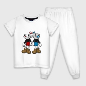 Детская пижама хлопок с принтом Cuphead/Mugman в Петрозаводске, 100% хлопок |  брюки и футболка прямого кроя, без карманов, на брюках мягкая резинка на поясе и по низу штанин
 | Тематика изображения на принте: капхед | капхэд | магмен | магмэн | мугмен