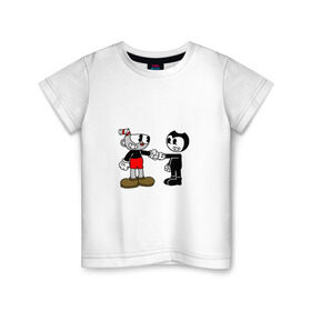Детская футболка хлопок с принтом Cuphead/Bendy в Петрозаводске, 100% хлопок | круглый вырез горловины, полуприлегающий силуэт, длина до линии бедер | бенди | бэнди | капхед | капхэд