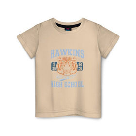 Детская футболка хлопок с принтом Stranger Things Hawkins в Петрозаводске, 100% хлопок | круглый вырез горловины, полуприлегающий силуэт, длина до линии бедер | Тематика изображения на принте: hawkins | stranger things | очень странные дела