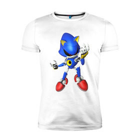 Мужская футболка премиум с принтом Metal Sonic в Петрозаводске, 92% хлопок, 8% лайкра | приталенный силуэт, круглый вырез ворота, длина до линии бедра, короткий рукав | метал соник | металл соник