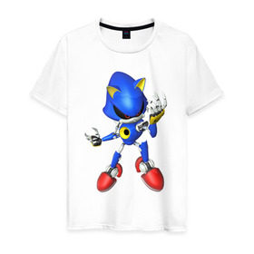 Мужская футболка хлопок с принтом Metal Sonic в Петрозаводске, 100% хлопок | прямой крой, круглый вырез горловины, длина до линии бедер, слегка спущенное плечо. | метал соник | металл соник