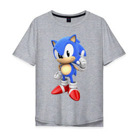 Мужская футболка хлопок Oversize с принтом Classic Sonic в Петрозаводске, 100% хлопок | свободный крой, круглый ворот, “спинка” длиннее передней части | 16 бит | sega | sonic | классический соник
