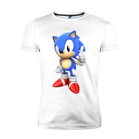 Мужская футболка премиум с принтом Classic Sonic в Петрозаводске, 92% хлопок, 8% лайкра | приталенный силуэт, круглый вырез ворота, длина до линии бедра, короткий рукав | 16 бит | sega | sonic | классический соник