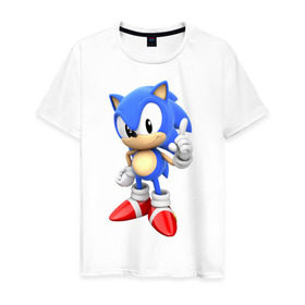 Мужская футболка хлопок с принтом Classic Sonic в Петрозаводске, 100% хлопок | прямой крой, круглый вырез горловины, длина до линии бедер, слегка спущенное плечо. | 16 бит | sega | sonic | классический соник