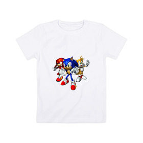 Детская футболка хлопок с принтом Sonic, Tails & Knuckles в Петрозаводске, 100% хлопок | круглый вырез горловины, полуприлегающий силуэт, длина до линии бедер | наклз | наклс | соник | тейлз | тейлс
