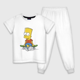 Детская пижама хлопок с принтом Барт на скейте в Петрозаводске, 100% хлопок |  брюки и футболка прямого кроя, без карманов, на брюках мягкая резинка на поясе и по низу штанин
 | simpsons | барт симпсон | симпсоны