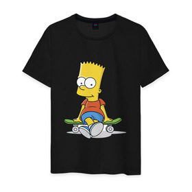 Мужская футболка хлопок с принтом Барт на скейте в Петрозаводске, 100% хлопок | прямой крой, круглый вырез горловины, длина до линии бедер, слегка спущенное плечо. | simpsons | барт симпсон | симпсоны