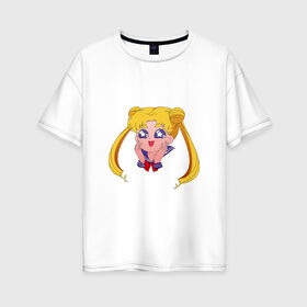Женская футболка хлопок Oversize с принтом Sailor Moon в Петрозаводске, 100% хлопок | свободный крой, круглый ворот, спущенный рукав, длина до линии бедер
 | sailor moon | sailormoon | сейлор мун | сейлормун
