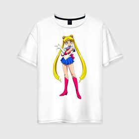 Женская футболка хлопок Oversize с принтом Сейлормун в Петрозаводске, 100% хлопок | свободный крой, круглый ворот, спущенный рукав, длина до линии бедер
 | sailor moon | sailormoon | сейлор мун