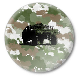 Значок с принтом Jeep в Петрозаводске,  металл | круглая форма, металлическая застежка в виде булавки | 23 февраля | hummer | jeep | авто | армейская | армия | внедорожник | военная | джип | камуфляж | милитари | россия | хамер