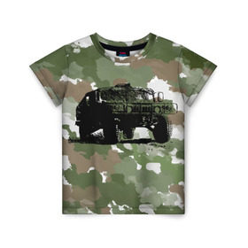 Детская футболка 3D с принтом Jeep в Петрозаводске, 100% гипоаллергенный полиэфир | прямой крой, круглый вырез горловины, длина до линии бедер, чуть спущенное плечо, ткань немного тянется | Тематика изображения на принте: 23 февраля | hummer | jeep | авто | армейская | армия | внедорожник | военная | джип | камуфляж | милитари | россия | хамер
