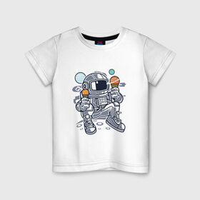 Детская футболка хлопок с принтом Космонавт с мороженым ( Astron в Петрозаводске, 100% хлопок | круглый вырез горловины, полуприлегающий силуэт, длина до линии бедер | 