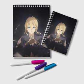 Блокнот с принтом Violet Evergarden в Петрозаводске, 100% бумага | 48 листов, плотность листов — 60 г/м2, плотность картонной обложки — 250 г/м2. Листы скреплены удобной пружинной спиралью. Цвет линий — светло-серый
 | Тематика изображения на принте: anime | violet evergarden | аниме | вайолет эвергарден