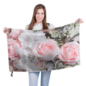 Флаг 3D с принтом розы в Петрозаводске, 100% полиэстер | плотность ткани — 95 г/м2, размер — 67 х 109 см. Принт наносится с одной стороны | букет | винтаж | зелень | листья | розовые розы | романтика | цветы