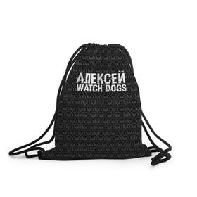 Рюкзак-мешок 3D с принтом Алексей Watch Dogs в Петрозаводске, 100% полиэстер | плотность ткани — 200 г/м2, размер — 35 х 45 см; лямки — толстые шнурки, застежка на шнуровке, без карманов и подкладки | алексей | алеша | леша