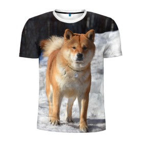 Мужская футболка 3D спортивная с принтом Акита-ину в Петрозаводске, 100% полиэстер с улучшенными характеристиками | приталенный силуэт, круглая горловина, широкие плечи, сужается к линии бедра | Тематика изображения на принте: акита | животное | животные | ину | овчарка | пес | песик | псы | сиба | собака | собаки | шиба