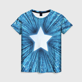 Женская футболка 3D с принтом Звезда в Петрозаводске, 100% полиэфир ( синтетическое хлопкоподобное полотно) | прямой крой, круглый вырез горловины, длина до линии бедер | взрыв | звезда | звездочка | космос | огонёк | свет