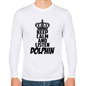 Мужской лонгслив хлопок с принтом Keep calm and listen Dolphin в Петрозаводске, 100% хлопок |  | 