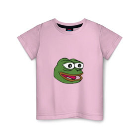 Детская футболка хлопок с принтом Pepe frog в Петрозаводске, 100% хлопок | круглый вырез горловины, полуприлегающий силуэт, длина до линии бедер | Тематика изображения на принте: meme pepe мем прикол лягушка