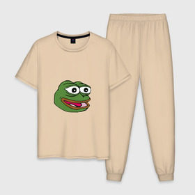 Мужская пижама хлопок с принтом Pepe frog в Петрозаводске, 100% хлопок | брюки и футболка прямого кроя, без карманов, на брюках мягкая резинка на поясе и по низу штанин
 | meme pepe мем прикол лягушка