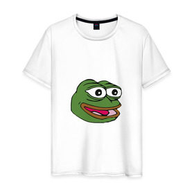 Мужская футболка хлопок с принтом Pepe frog в Петрозаводске, 100% хлопок | прямой крой, круглый вырез горловины, длина до линии бедер, слегка спущенное плечо. | meme pepe мем прикол лягушка